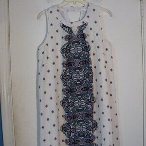 Xhilaration Dress Large White Purple Cutouts Fully Lined A Line Sheath